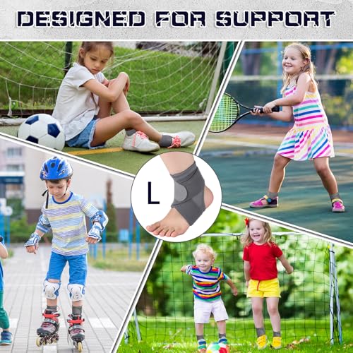 Image of Honoson 2 Pcs Ankle Brace Kid Ankle Support Youth Neoprene Lace up Compression Sleeve Foot Brace Stabilizer with Adjustable Strap for Sport Sprained Plantar Fasciitis Achilles Tendonitis(Grey,L)