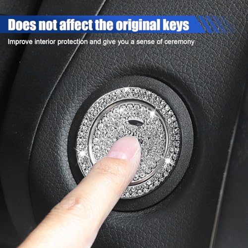 Image of KITUREK Bling Crystal Car Engine Start Ring Sticker, White2 | Rhinestone Push Start Button Decorative Cover, Anti-Scratch Key Ignition & Knob Bling Ring Car Interior Accessories for Women