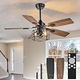 Depuley Ventilador de techo de 42 pulgadas con luz y aspas de madera negra veteada.