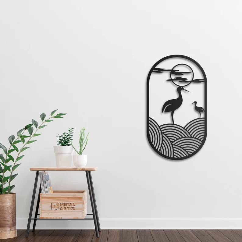 Image of Herrlich Homes Stork Bird Wall Art, Minimal Metal Wall Art | Metal Frame Wall Decor | Housewarming Gift |Stylish Wall Art For Living Room (55cmx32cm)