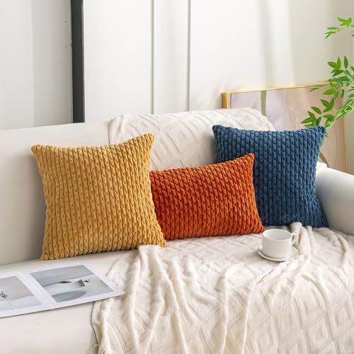 Set of 4 Mustard Yellow Decorative Throw Pillow Covers 22x22 Inch Corduroy Pillow Covers for Bed Couch Sofa Living Room Soft Square Cushion Cases