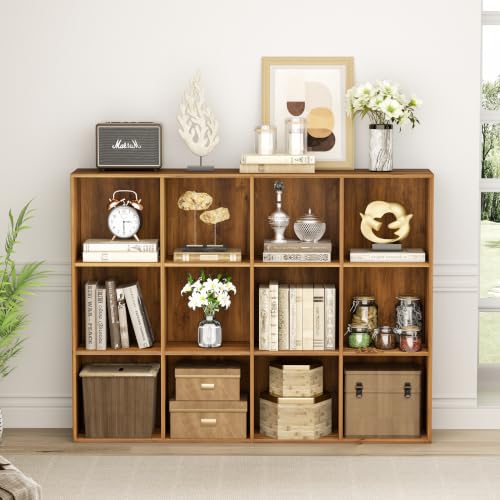 VDNEND Wooden Storage Organizer with Closed Back Panel, 11in Cube Shelf Opening, Bookshelf, Display Shelf,Closet Cabinet for Home and Office (Brown, 12-Cube 35.98L*9.45W*47.72H)