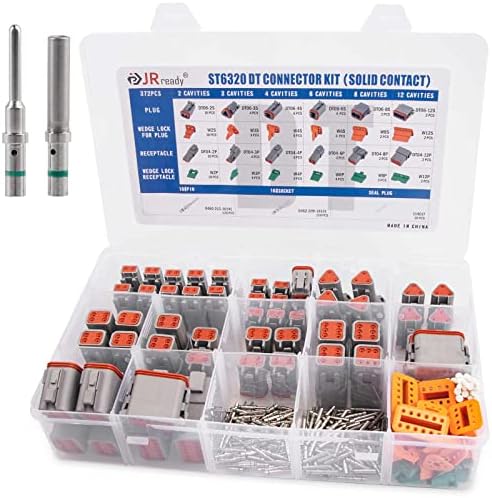 JRready ST6320 372PCS Deutsch Connector Kit - 2 3 4 6 8 12 Pin Grey DT Connector with Size 16 Solid Contacts(20-14AWG), IP67 Waterproof Connectors for Car, Truck, Marine