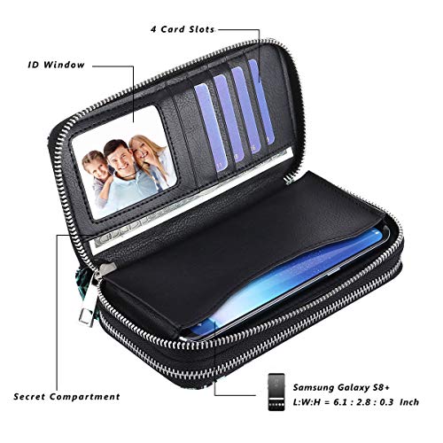 Image of Cellphone Wallet for Women Dual Zipper Long Purse with Removable Wristlet