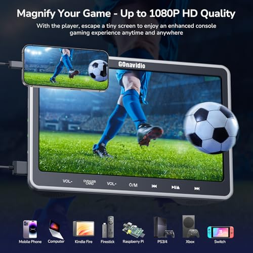 Image of GOnavidio 10.1 inch Dual Car DVD Player with HDMI Input - Auto Suction Disc, Dual Movies Playback, 2 Headphones & Brackets, USB /TF Card, Last Memory - Backseat Entertainment System Without Battery