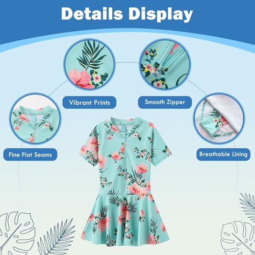Image of Girls One Piece Swimsuits Short Sleeve Swim Dress for Girls Hawaiian Skirted Bathing Suit Summer Swimwear 3-16 Years