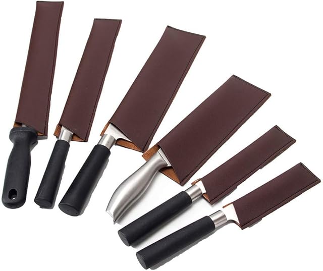Leather Knife Sheath, Knife Guard, Knife Cover Sleeves, Waterproof Knife Protectors, Heavy Duty Universal Knife Edge Guard Set of 6 HGJ157