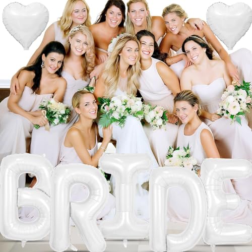 Image of 40 Inch White BRIDE Letter Balloons, Bride to Be Bridal Shower Decorations