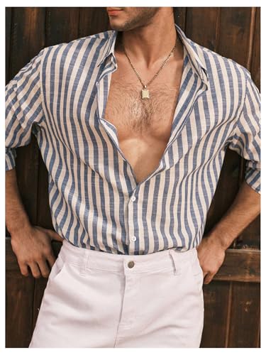 SOLY HUX Men's Striped Button Down Long Sleeve Work Shirts Classic Office Tops Vacation Outfit4