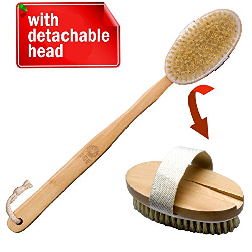 Bath Blossom Shower Brush Long Handled for Shower with Detachable Head - Best Natural Bristles Back Brush - Exfoliating Body and Cellulite Brush Massager Suitable for Men and Women…