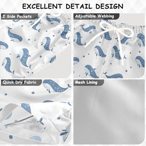 ALAZA Whale Fish Polka Dot White Boys Quick Dry Beach Board Shorts Kids Swim Trunks Bathing Suit Swimsuit3