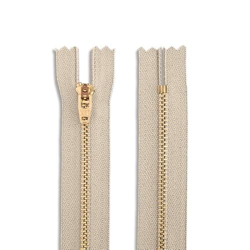 Pants Brass Metal Zippers | Skirt Zipper | Jeans Zip | Boots Zipper | #4.5 Metal | Jean Pocket Zip (Beige, 9" Inches)