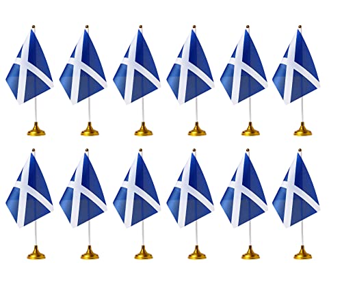 ZXvZYT Scotland Flag Scot Desk Flag Small Mini Scot Table Office Flags With Stand Base Decorations (12 Pack)