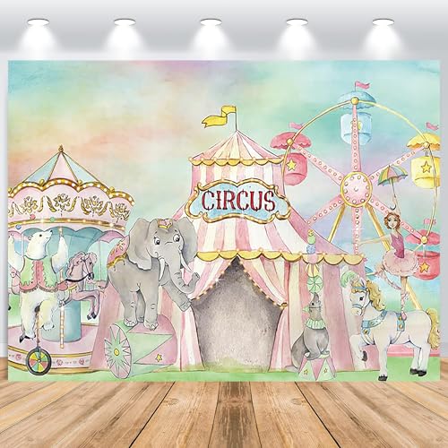 ASDCXZ Telón de Fondo de Circo 2,2x1,5m, Carpa de Circo Rosa, Fondo de Fotografía de Vinilo de Carnaval de Circo Animal para Decoración de Fiesta de Cumpleaños de Circo de Madera, Fondos de Estudios