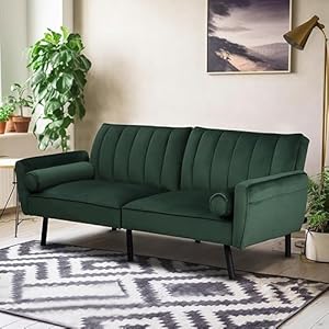 DURASPACE Futon Sofa Bed Sleeper Convertible Sofa Couch with USB Modern Loveseat Futon Sets for Living Room (Green)
