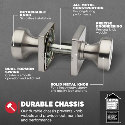 Image of Kwikset Pismo Entry Door Knob with Lock and Key, Secure Keyed Handle Exterior, Front Entrance and Bedroom, Satin Nickel, 10 Pack, Pick Resistant SmartKey Rekey Security and Microban