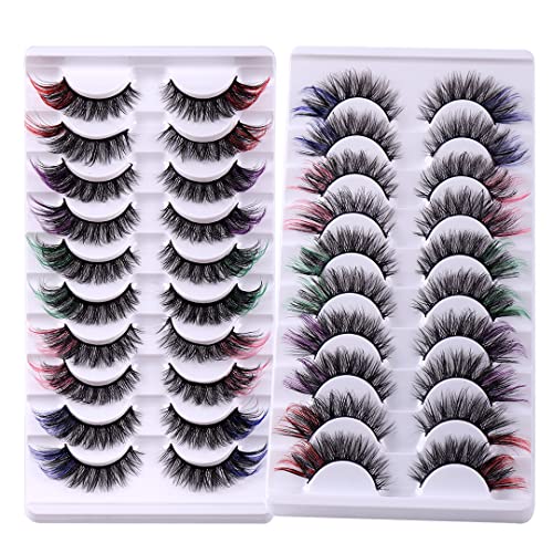 BSLVWG Coloured False Eyelashes Russian Strip Lashes Faux Mink Lashes Colored Lashes Fluffy Wispy with Color (7 MIX Colors) (02) - Image 3