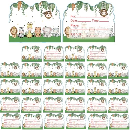 TEOZBLU 30 unidades cartões de convite para aniversários de criança, 14 x 11 cm, cartões de convite de animais adoráveis para meninas e meninos, convite aniversário infantil para festas infantis
