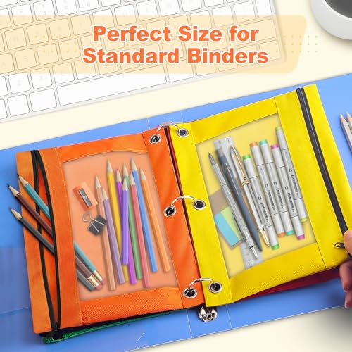 Image of Shemira Pencil Pouch for 3 Ring Binder, Binder Pencil Pouch with Smooth Zipper, Clear Window Pencil Case for Binder, Zipper Pencil Pouches, Big Capacity 3 Ring Binder Pencil Bag, Purple