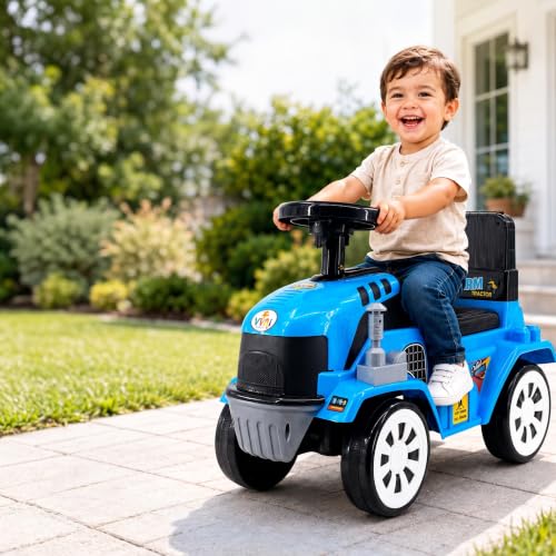 Image of Farm Tractor Ride On Toy for Kids 2-5 Years, Foot-to-Floor Manual Ride On with Comfortable Backrest, Easy-Grip Steering Wheel, Wide Wheels, Indoor & Outdoor Ride On Toy for Boys & Girls