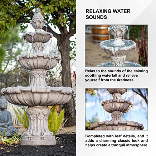 Xbrand FT2498 58.3 Inch Leaf Classic Bird Bath Water Fountain, 3-Tier, Outdoor Garden thumb #4