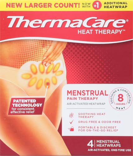 ThermaCare Menstrual Pain Therapy Menstrual Cramps Pain Relief Heat Wraps, 4 Count, White