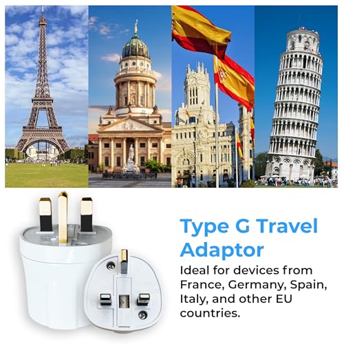Double Dragon EU to UK Plug Adapter | European 2-Pin to UK 3-Pin Travel Adapter | Schuko & Europlug from France, Germany, Spain, Italy to UK Socket | BS8546 Certified, 13A Fused – White (1 Pack)