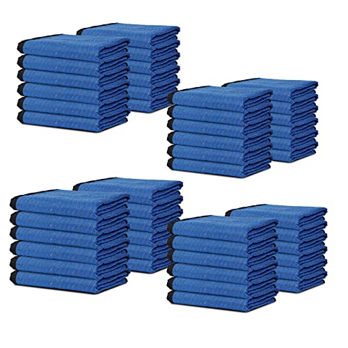 Image of 12 Moving Packing Blankets 80 x 72 Inches (35 lb /dz) Heavy Duty Moving Pads for Protecting Furniture Professional Quilted Shipping Furniture Pads (Blue 48PCS)