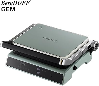 BergHOFF Gem Retro Dijital Izgara & Tost Makinesi – 2000 W, 290×212 mm, LCD Dokunmatik Kontrol | Mint Yeşil