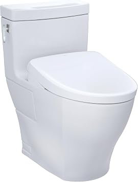 TOTO WASHLET+ Aimes One-Piece Elongated 1.28 GPF Toilet and Contemporary WASHLET S7A Contemporary Bidet Seat, Cotton White - MW6264736CEFG#01