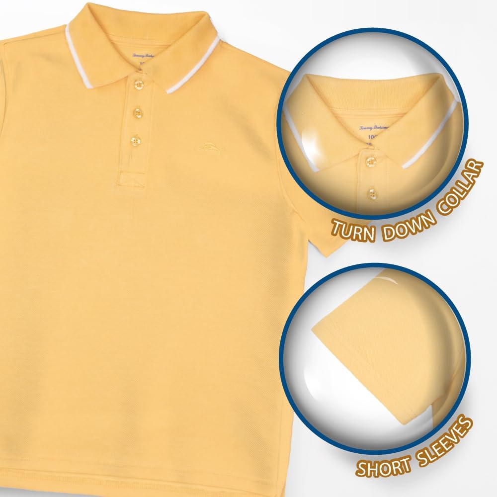 Tommy Bahama Boys Classic Back to School Outfit - Short Sleeve Collared Polo T-Shirt, Front Button Closure & Embroidered Logo 7 Peach image 2 of 7 B0DT4WKL6F