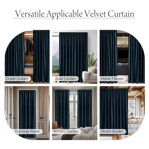 Image of Navy Blue Doorway Curtain 80 inches Long Super Soft Velvet Thermal Insulated Room Divider Blackout Privacy Protect Drapes for Bedroom Sliding Door Closet, W42 x L80, 1 Panel