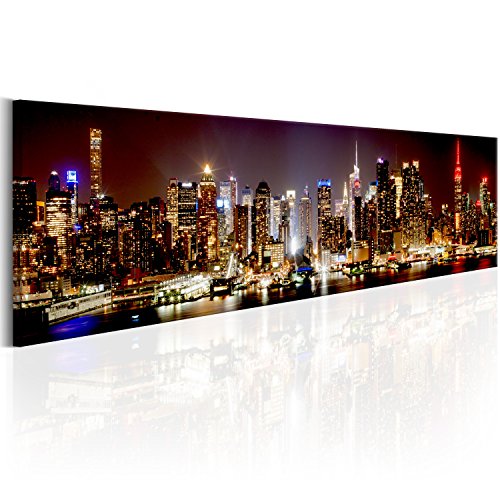 murando Cuadro en Lienzo New York Panorama NYC Ciudad Noche 172x45 cm 1 Parte impresión en Material Tejido no Tejido Impresión Artística Imagen Gráfica Decoracion de Pared d-B-0172-b-a