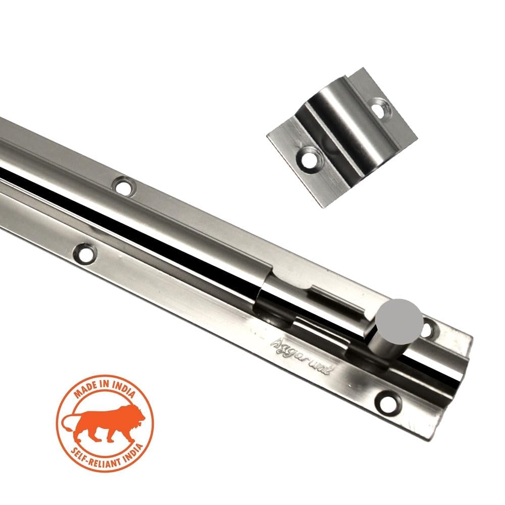 HYDERON Round Aluminium Tower Bolt – Durable Door Latch for Home and Office Doors and Windows (Stainless Steel Finish, 18 Inch, Pack of 6) 1