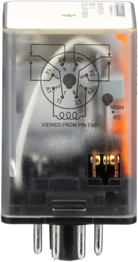 Schneider Electric Square D Plug in Relay, Type KP, Tubular, 1 HP at 277 VAC, 10A Resistive at 120 VAC, 8 Pin, DPDT, 2 NO, 2 NC, 24 VAC Coil