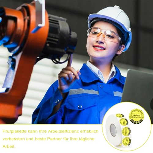 1000 Stück Prüfplaketten 30MM 1 Plakette Lochzange Rundloch 3MM Satz Nächster Prüftermin Gelb Prüfplakette Leitern und Tritte Locher Einzelloch Mehrjahresprüfplaketten Wartungsetiketten für Prüfung