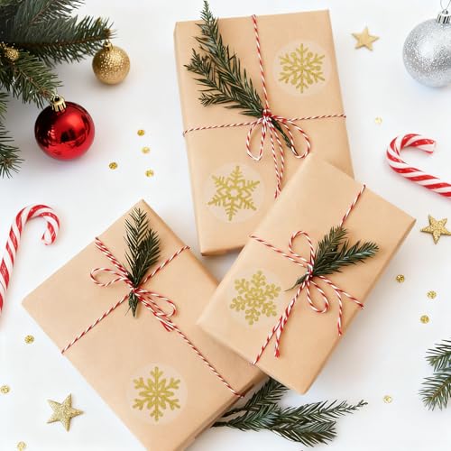 Anwyll Christmas Snowflake Stickers - 600Pcs 1.5Inch Winter Snowflake Stickers Gold Foil Clear Happy Holiday Snow Flake Sticker Self Adhesive Xmas Envelope Seal Label Sticker for Cards Crafts(6Design)