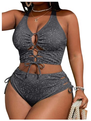 Image of SOLY HUX Women's Plus Size Bikini Set Sexy Swimsuit Lace Up Tummy Control 2 Piece Bathing Suit