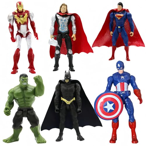 Avengers Heros Figures 6Pcs Pvc Figure Collecting Hulk Iron Man Thanos Captain America Spider Model Cake Toppers Figures Heros Series Toy for Kids Age 3+ Birthday Gift