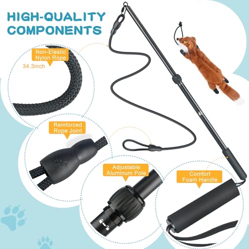 Flirt Pole for Dogs - Heavy Duty Interactive Dog Rope Toy, Agility Training Fishing Pole for Large and Small Breeds, Durable Exercise Stick with Replaceable Tails - Image 3