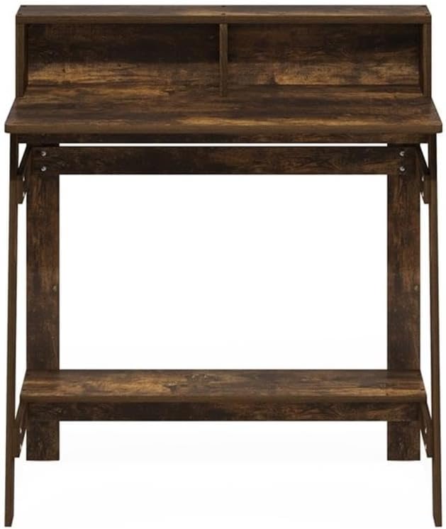 Pemberly Row A-Frame Computer Desk, 31.6 x 17.9 x 35.5 in, Amber Pine Particle Board, Built-in Desk Hutch, Contemporary Industrial Style, Compact Study Desk for Home Office or Bedroom