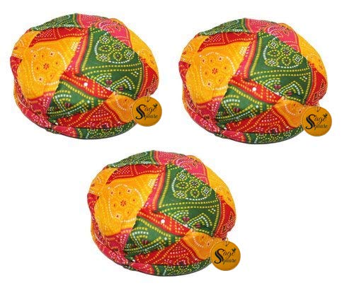 Rajasthani Traditional Royal Turban Pagdi Safa for Marriage Mehandi Holi Function Decoration for Kids, Men and Women (Free Size) (Pack of 3)