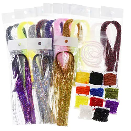 GREATFISHING Fly Tying Materials Choice Crystal Flash Tinsel Chenille Dubbing Line Yarn Realistic Nymph Bugs Scud Dry Saltwater Flies (25PC Fly Tying Materials Kit)
