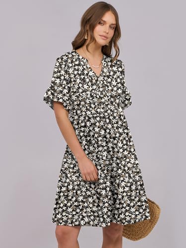 Image of ANRABESS Women's Summer Casual Dress, V-Neck Ruffle Sleeve Tiered Mini Dress, Soft Comfy Fabric with Pockets for All-Day Wear
