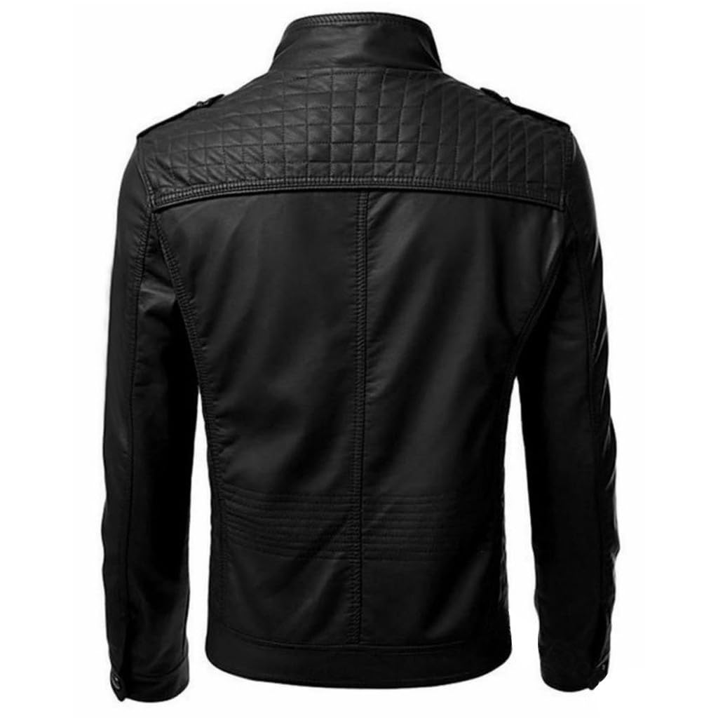Giacca da moto in pelle da uomo, stile steampunk, retrò, da lavoro, con tasche multiple con cerniera, giacche in pelle lavata, cappotti alla moda e versatili, stile Wasteland Heavy Metal Rock