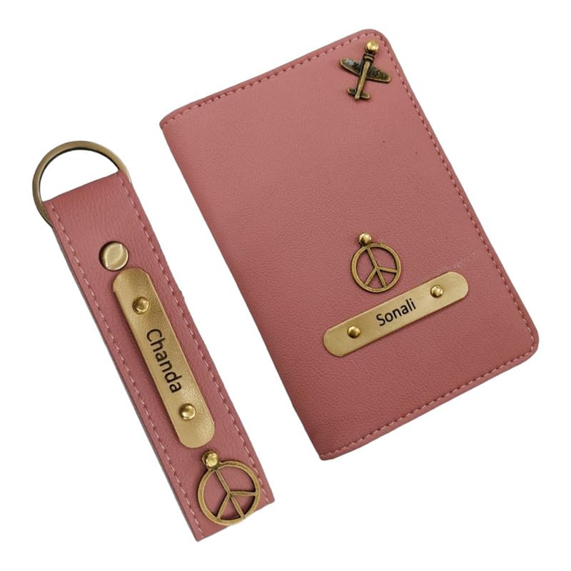 celed Personalised Premium Passport Cover/Holder & Keychain Combo for Unisex| Travel Accessories|Carry with Style|Onboarding Passport Cover Launched Peach-picture-1