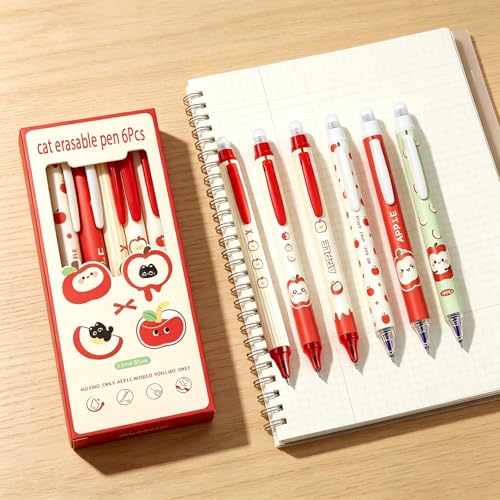 Set de 12 bolígrafos borrables de gel azul con diseño gato miniatura 6