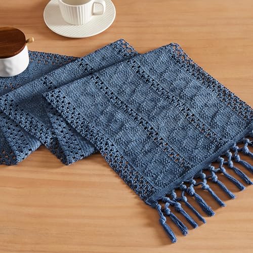 Image of ZeeMart Macrame Style Boho Table Runner, Blue Table Runners 90 Inches Long, Farmhouse Woven Home Decor, 12x90 Inch, Dusty Blue