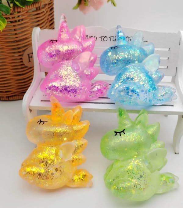 4PCS Glitter Squeeze Toys, Colorful Sensory Fidget Toys for Kids & Adults, Soft Squishy Stress Relief, Great for Party Supplies and Gifts (Unicorn)
