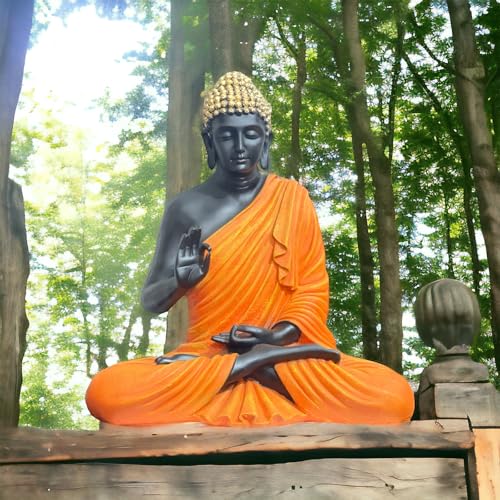 Image of 2 Feet Buddha Statue for Home Decor, Garden and Gifting, Big Size, Made of Resin, Premium Luxury Decoration Showpiece, Vastu Feng Shui for Good Luck, Happiness (Metallic Orange & Grey)